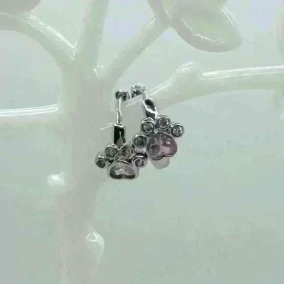 Paw Print Zircon Hoop Earrings in Pink - Picture 1 of 6